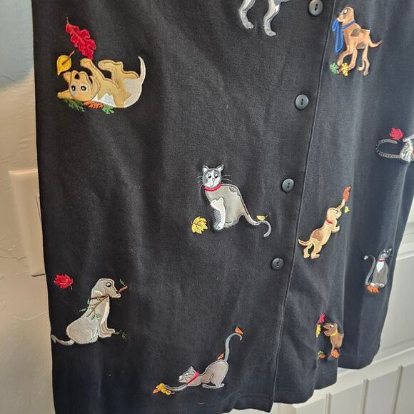 Vintage Bechamel Cat Dog Top Women Large Black Embroidered Sleeveless Pets Retro - Picture 4 of 10